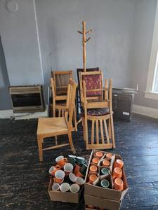 lot 8828 image: Contents of Room - Chairs, Dishes, Wardrobe