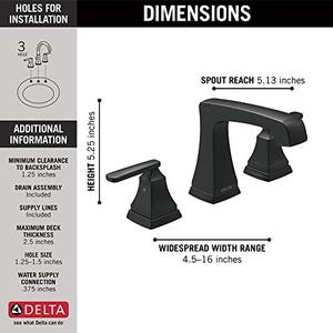 lot 39214 image: Delta Faucet Ashlyn Widespread Bathroom Faucet 3 Hole, Matte Black Bathroom Faucet Black, Bathroom Sink Faucet, DIAMOND Seal Technology, Metal Drain Assembly, Matte Black 3564-BLMPU-DST