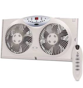 lot 39220 image: Bionaire Window Fan with Twin 8.5-Inch Reversible Airflow Blades and Remote Control, White
