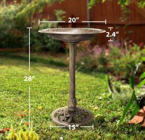 lot 39221 image: VIVOHOME 28 Inch Height Polyresin Lightweight Antique Outdoor Garden Bird Bath Copper