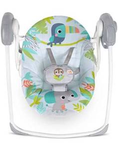 lot 39224 image: Bright Starts Rainforest Vibes Portable Compact Baby Swing with TrueSpeed, Toy Bar included, Newborn and up