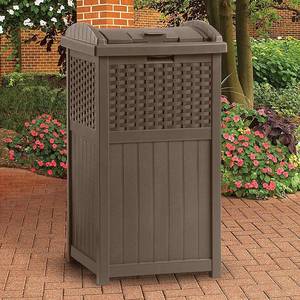 lot 73765 image: Suncast GHW1732 Trashcan Hideaway Outdoor 33 Gallon Garbage Waste Bin Brown