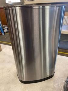 lot 73769 image: Ninestars DZT-50-13 Automatic Touchless Motion Sensor Oval Trash Can with Black Top, 13 gallon50 L, Stainless Steel