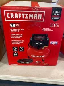 lot 73777 image: CRAFTSMAN Pancake Air Compressor 6 gal. Oil-Free 13 Piece Acc Kit CMEC6150K NEW