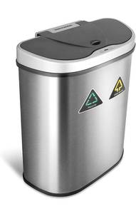 lot 73784 image: NINESTARS Automatic Touchless Infrared Motion Sensor Trash CanRecycler with D Shape SilverBlack Lid & Stainless Base, 18 Gal, Stainless Steel