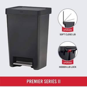 lot 73816 image: Rubbermaid Premier Series II Step-On Trash Can for Home and Kitchen, with Lid Lock and Slow Close, 13 Gallon, Charcoa