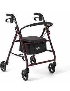 lot 73817 image: Medline Steel Foldable Adult Rollator Mobility Walker With 6 Wheels Black