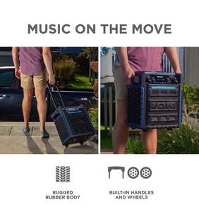 lot 73826 image: $$$ION Audio Pickup - 100-watt Water-Resistant Wireless Bluetooth Speaker with 75-Hour Rechargeable Battery, AMFM Radio and Multi-Color Light Bar