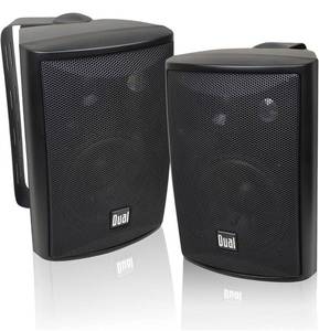 lot 30781 image: Dual Electronics LU53PB 3-Way High Performance Outdoor Indoor Speakers with Powerful Bass  Effortless Mounting Swivel Brackets  All Weather Resistance  Expansive Stereo Sound Coverage  Sold in Pairs, Black