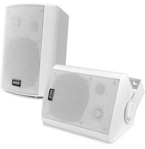 lot 30786 image: Wall Mount Home Speaker System - Active  Passive Pair Wireless Bluetooth Compatible Indoor  Outdoor Water-resistant Weatherproof Stereo Sound Speaker Set with AUX IN - Pyle PDWR51BTWT (White)