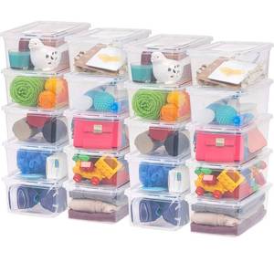 lot 32203 image: IRIS USA 5 Quart Plastic Storage Bin Tote Organizing Container with Latching Lid for Shoes, Heels, Action Figures, CrayonsPens, Art Supplies, Stackable and Nestable, 19 Pack, Clear