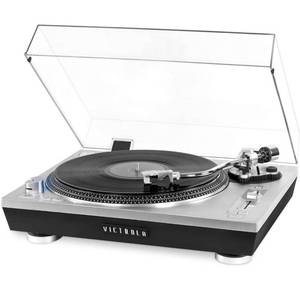 lot 32205 image: Victrola Pro Series USB Record Player with 2-Speed Turntable and Dust Cover Silver (VPRO-2000-SLV)