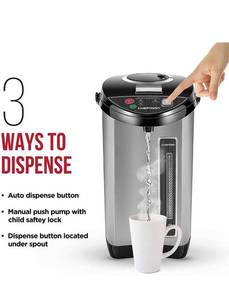 lot 39247 image: Chefman Electric Hot Water Pot Urn w Auto & Manual Dispense Buttons, Safety Lock, Instant Heating for Coffee & Tea, Auto-ShutoffBoil Dry Protection, Insulated Stainless Steel, 5.3L5.6 Qt30 Cups