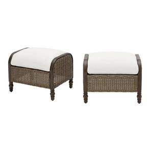 lot 5041 image: Hampton Bay Windsor Wicker Patio Ottomans (2 COUNT)