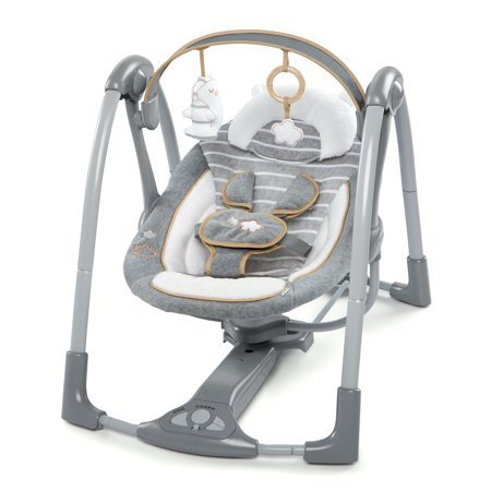 lot 5912 image: Ingenuity Boutique Collection Swing n Go Portable Swing with Premium Plush Fabrics - Bella Teddy