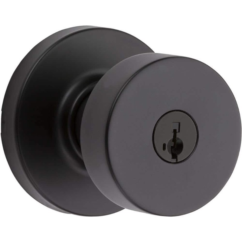 lot 5099 image: Kwikset Pismo Round Matte Black Exterior Entry Door Knob Featuring SmartKey Security with Microban Antimicrobial Technology