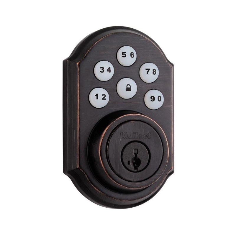 lot 4845 image: Kwikset 909 Smartcode Traditional Electronic Deadbolt Featuring SmartKey Security�� In Venetian Bronze, Model #99090-019