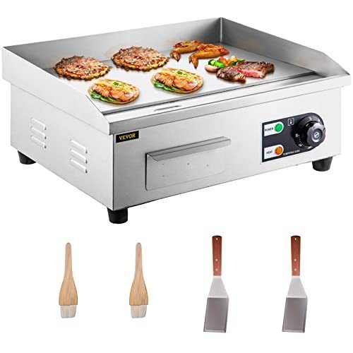 lot 4121 image: VEVOR Commercial Electric Griddle, 18 Teppanyaki Grill, 1600W Electric Flat Top Grill, Stainless Steel Electric Countertop Griddle wDrip Hole, 50-300�� Countertop Griddle for Pancake, Chicken