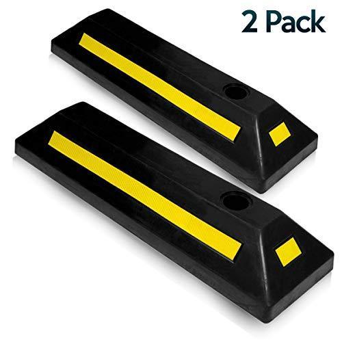 lot 4419 image: Zone Tech Heavy Duty Rubber Parking Guide - 2 Pcs Premium Quality Durable Car Garage Wheel Stopper Professional Grade Parking with Reflective Yellow Tape Curb