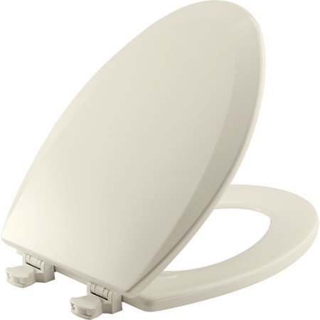 lot 8572 image: Bemis Elongated Enameled Wood Toilet Seat in Biscuit with Easy��Clean Hinge