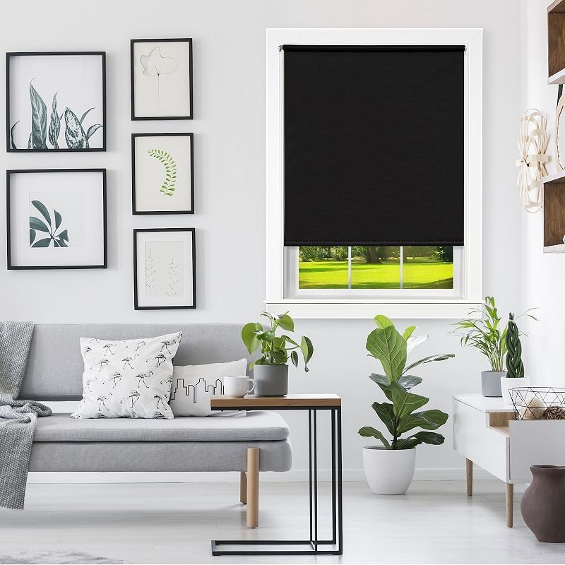lot 8392 image: Achim Tear Down Indoor Cordless Black Vinyl Light Filtering Roller Shade 37-in x 72-in