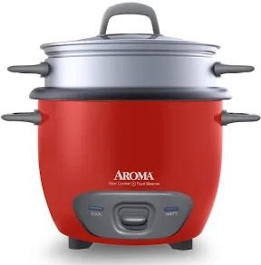 lot 8488 image: Aroma Housewares ARC-743-1NGR 6-Cup (Cooked) (3-Cup UNCOOKED) Pot Style Rice Cooker and Food Steamer,Red