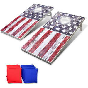 lot 38109 image: GoSports LED American Flag Cornhole Set Regulation Size Aluminum Frame