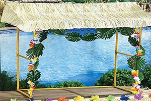 lot 2257 image: Amscan Tiki Bar Hut, Includes Reusable Tiki Bar Hut and Decorative Hibiscus Garlands