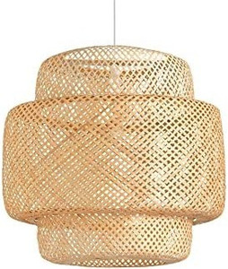 lot 2270 image: DANGGEOI Bamboo Pendant Light Fixtures, Natural Material Bamboo Chandelier with Wood Canopy, Hand Woven Rattan Pendant Light for Kitchen Island, Living Room, Dining Room,