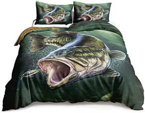lot 3162 image: HOSIMA Big Pike fish bedding, Striped Bass Big Fish Eat Small Fish Pattern Hunting and Fishing Duvet cover, TWIN Size forTeensAdults(No Comforter)
