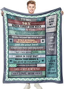 lot 3167 image: Ivivis to My Son Blanket from Mom, Gifts for Son Throw Blankets for Bed Couch Sofa, Super Soft Lightweight Flannel Fleece Blankets with Positive Encourage for Son Birthday 50x60