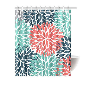 lot 3180 image: MKHERT Dahlia Pinnata Flower Teal Coral Gray Home Decor Floral Waterproof Polyester Bathroom Shower Curtain Bath Decorations 60x72 Inches