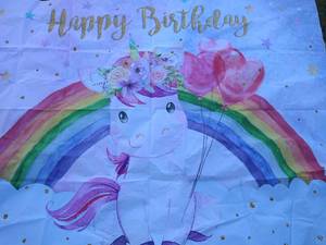 lot 3184 image: 5ft x 7ft unicorn rainbow happy birthday backdrop