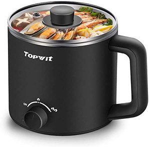 lot 3198 image: Topwit Electric Hot Pot, Mini Ramen Cooker, 1.6L Noodles Pot, Multifunctional Electric Cooker for Pasta, Shabu-Shabu, Oatmeal, Soup and Egg with Over-Heating Protection, Boil Dry Protection, Black
