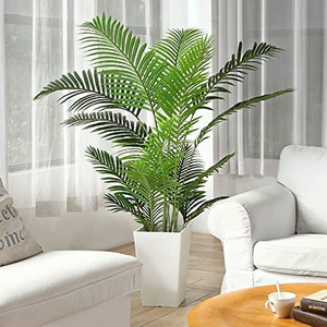 lot 3234 image: Fopamtri Artificial Areca Palm Plant 5 Feet Fake Palm Tree with 17 Trunks Faux Tree for Indoor Outdoor Modern Decoration Feaux Dypsis Lutescens Plants in Pot for Home Office Perfect Housewarming Gift