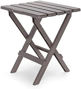 lot 3238 image: Camco 21049 51887 Taupe Large Adirondack Portable Outdoor Folding Side Table, Perfect for The Beach, Camping, Picnics, Cookouts & More, Weatherproof & Rust Resistant
