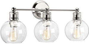 lot 3251 image: Hansford Collection 3-Light Clear Glass Coastal Bath Vanity Light Polished Nickel