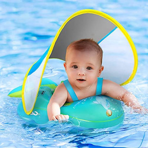 lot 3259 image: No Flip Over Baby Pool Float, Inflatable Baby Float , Fun Gifts Water Toys Accessories Baby Swim Floats for Pool 3-36 Months may vary from stock photos missing canopy