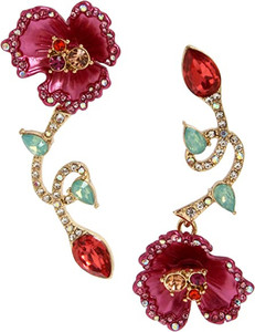 lot 3260 image: Betsey Johnson Floral Mismatch Earrings