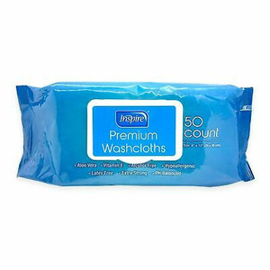 lot 3302 image: INSPIRE PREMIUM WASHCLOTH 50 COUNT 8�� X 12�� ALOE VERA VITAMIN E HYPOALLERGENIC(2 packs for 1 money)