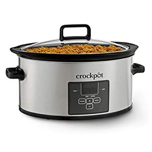 lot 3357 image: Crock-Pot Choose-a-Crock Digital Countdown Slow Cooker Stainless Steel, 6-Quart (B08CYBNB74)appears brand new and that something was spilled on the box powers on and gets hot
