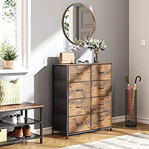 lot 6892 image: WLIVE Fabric Dresser for Bedroom, Tall Dresser with 8 Drawers, Storage Tower with Fabric Bins, Double Dresser, Chest of Drawers for Closet, Living Room, Hallway, Dorm, Rustic Brown Wood Grain Print