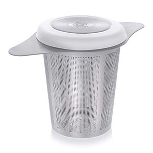 lot 6903 image: Teabloom Universal Tea Infuser with Coaster Lid �� Fits Standard Teapots Cups Mugs �� Food Grade 188 Stainless Steel �� Large Capacity with Extra-Fine Mesh