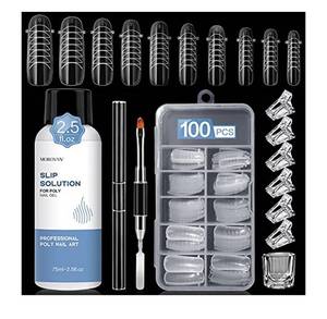 lot 6914 image: Morovan Slip Solution Poly Gel 2.5oz Nail Extension Gel Slip Solution Anti-stick Gel Solution Liquid With Brush Nail Tips Clips Crystal Cup for Poly Nail Gel Nail Art Kit Easy DIY