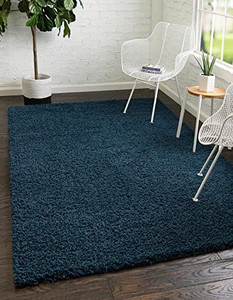 lot 6928 image: Unique Loom Solo Solid Shag Collection Area Modern Plush Rug Lush & Soft, 3 ft 3 x 5 ft 3, Sapphire Blue