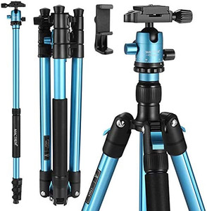 lot 6940 image: MACTREM Professional Camera Tripod with Phone Mount, 62 DSLR Tripod for Travel, Super Lightweight and Reliable Stability, Ball Head Tripod Detachable Monopod with Carry Bag (Blue)