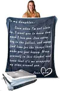 lot 6950 image: Daughter Blanket (Grey- to Daughter from Mom, 55 X 70 inches) Birthday, Personalized Love Message from Mum Soft Quilt Throws for Bed, Couch, Sofa, Family & Living Decor