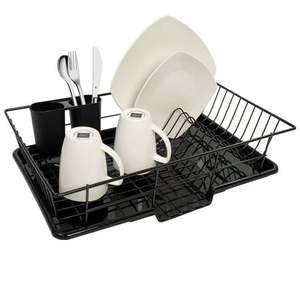 lot 7031 image: Sweet Home Collection 3-Piece Kitchen Sink Dish Drainer Set. Color Black