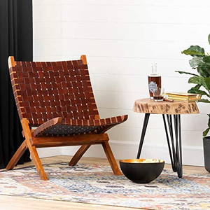 lot 7630 image: South Shore Balka Woven Leather Lounge Chair-Auburn MSRP $382.00