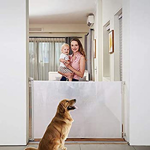 lot 7636 image: EasyBaby Products Extra Wide Indoor Outdoor Retractable Baby Gate